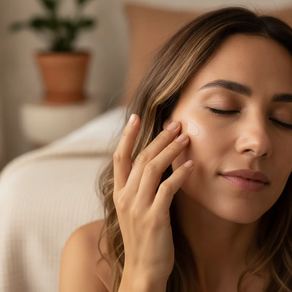 Woman applying balm with soft light
