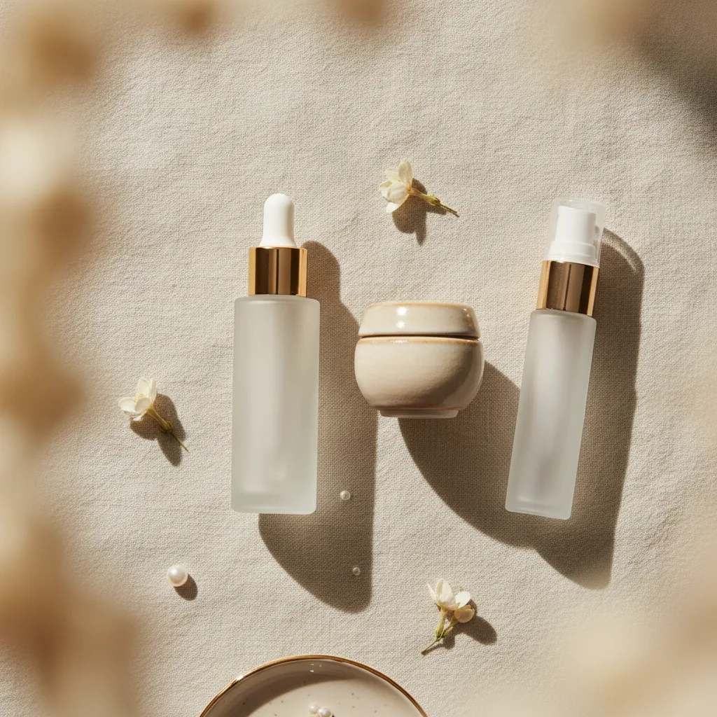 Serene skincare flatlay